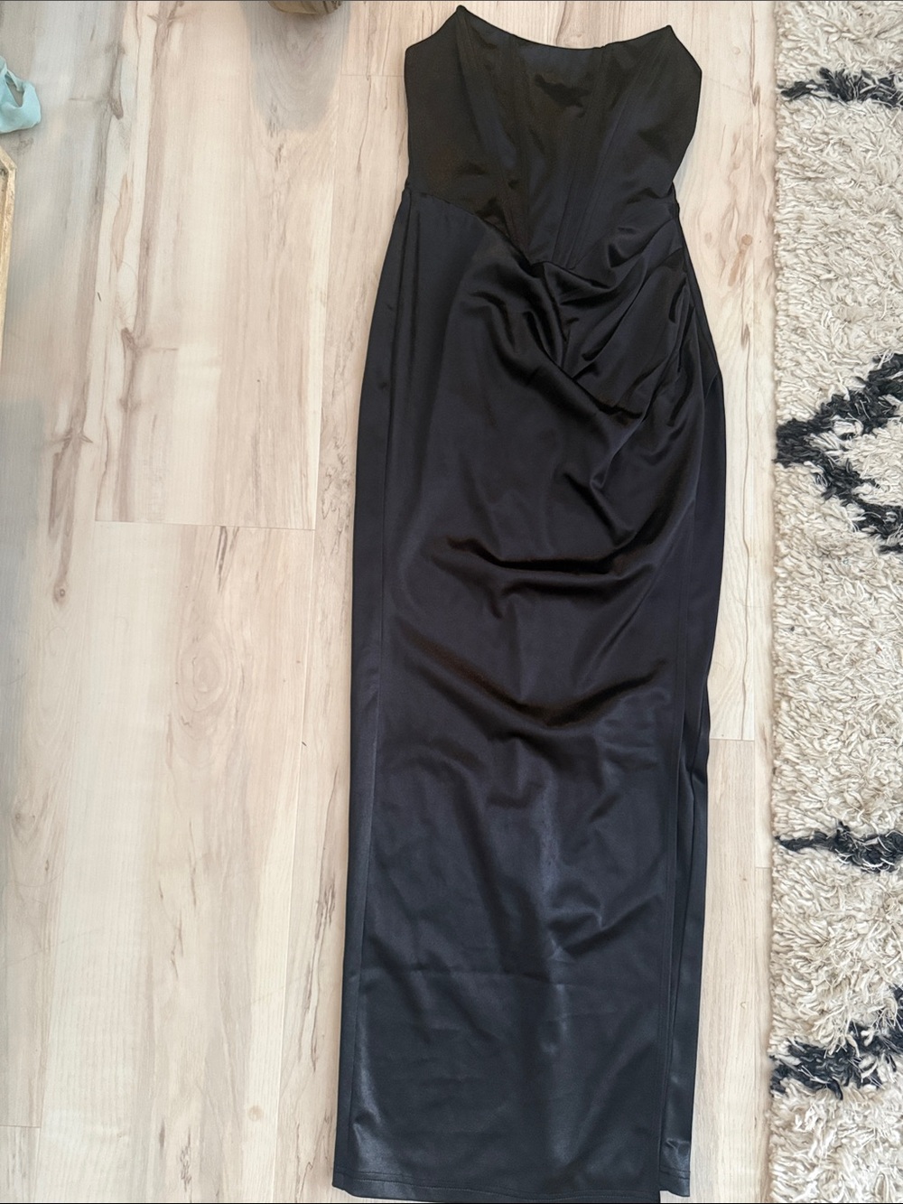 Vici Black Strapless Draped Evening Gown